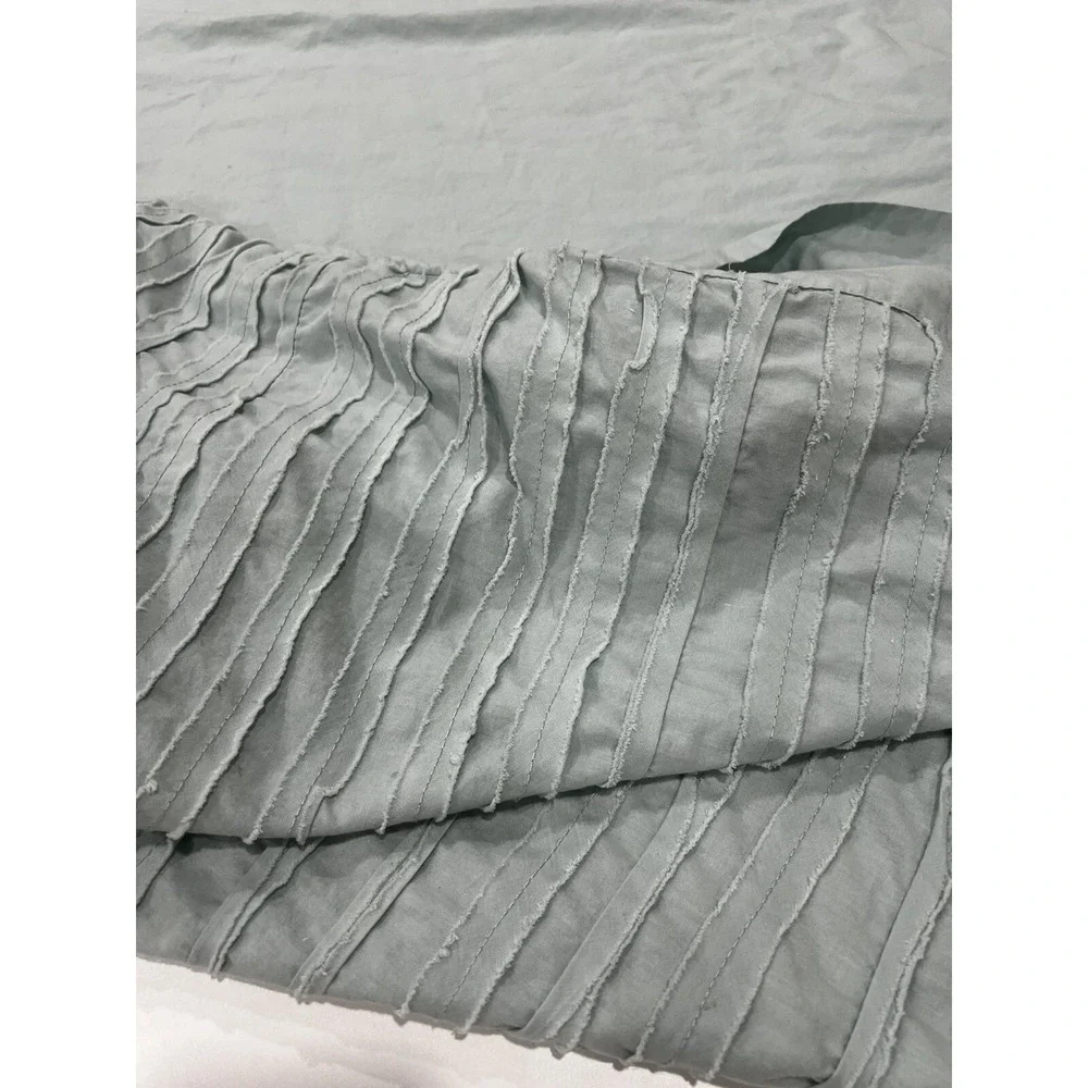 Pottery Barn PB Teen Organic Sewn Stripe Raw Edge Duvet Cover Bluish Green Twin